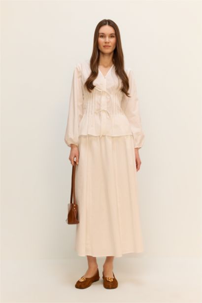 %100 Pamuk Regular Fıt V Yaka  Poplin Bluz Tunik