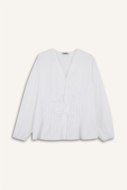 %100 Pamuk Regular Fıt V Yaka  Poplin Bluz Tunik