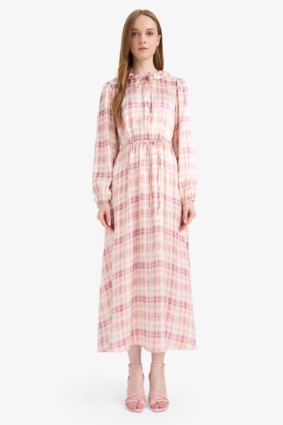 Regular Fit Shirt Collar Printed Satin Dress