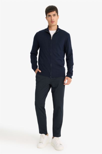 Standard Fit Turtleneck Zip-Up Knitwear Cardigan