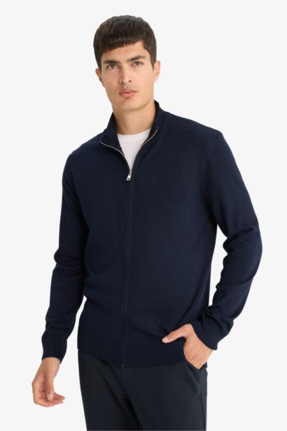 Standard Fit Turtleneck Zip-Up Knitwear Cardigan