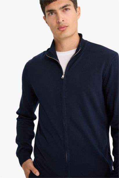 Standard Fit Turtleneck Zip-Up Knitwear Cardigan