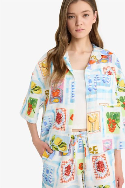 قميص نص كم اوفر سايز بطبعة فاكهة