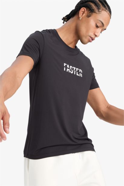 DeFactoFit Slim Fit Crew Neck Printed Sports T-Shirt