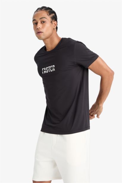 DeFactoFit Slim Fit Crew Neck Printed Sports T-Shirt
