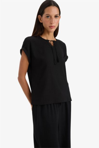 تيشيرت نص ردن وافل بياخة مستديرة