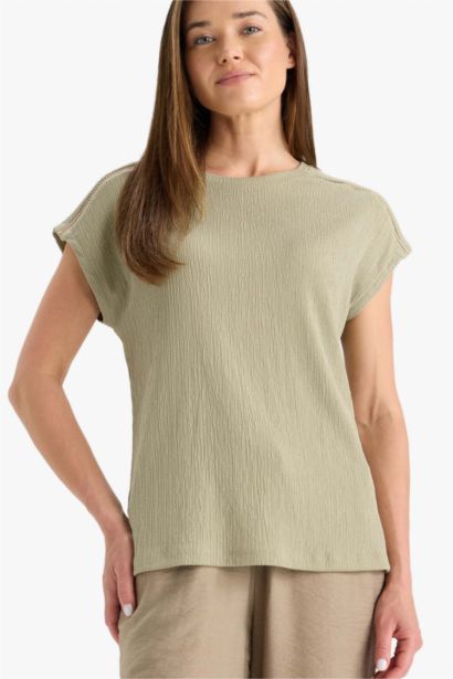 Crew Neck Crepe Short Sleeve T-Shirt