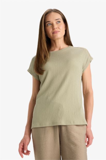 Crew Neck Crepe Short Sleeve T-Shirt