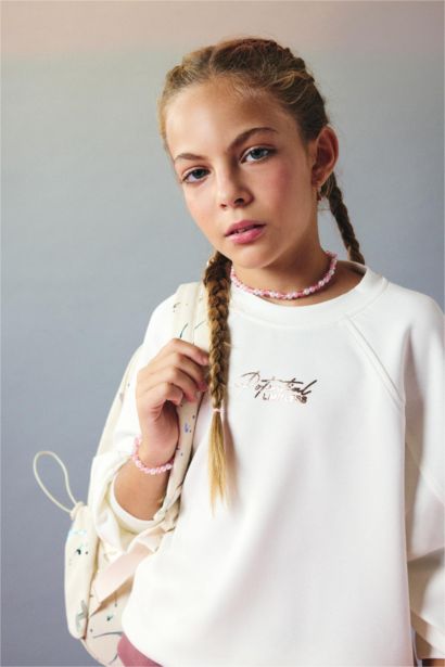 Sweatshirt en modal imprimé à col rond Coupe décontractée pour fille