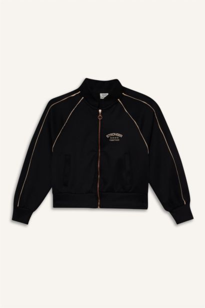 جاكيت رياضي بناتي بطبعة شعار قماش سكوبا قصة مريحة