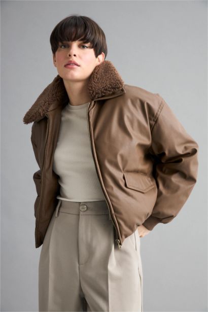 جاكيت جلد صناعي قصة عادية بياخة بولو