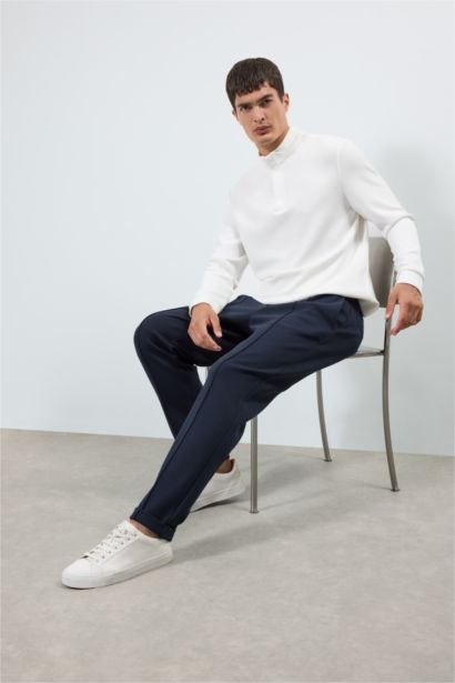 Regular Fit Long Sleeve Zippered High Neck Sweatshirt