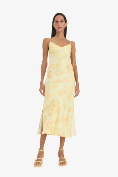 فستان ميدي ستان فلورال بحمالات بياقة V