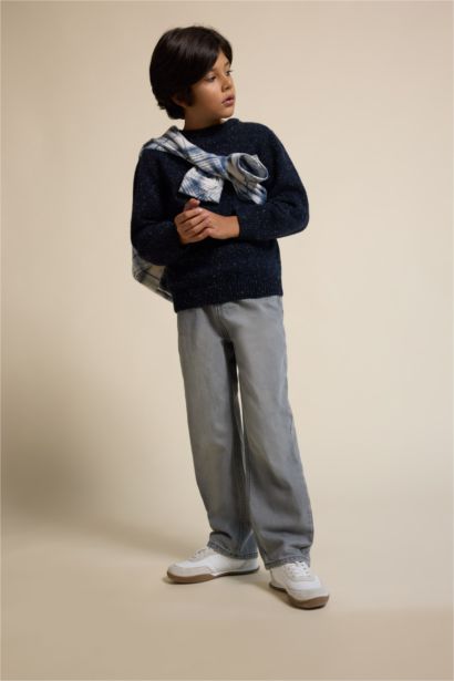 Wide Leg Düz Paça Jean Pantolon Erkek Çocuk