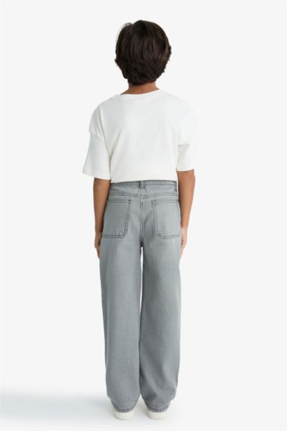 Wide Leg Düz Paça Jean Pantolon Erkek Çocuk