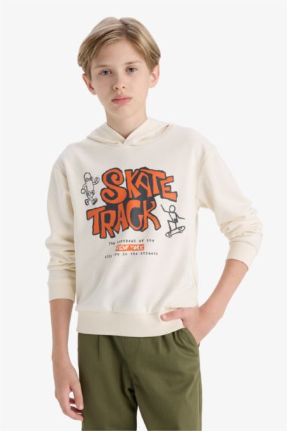 Boy Hooded Printed Sweatshirt