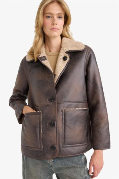 Çift Taraflı Regular Fıt Polo Yaka Suni Kürk Astarlı Mont