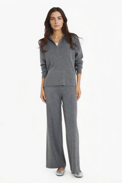 بنطلون تريكو وايد ليج برجل واسع