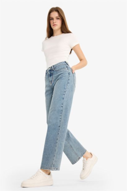 Straight Fit High Waist Long Washed Jeans
