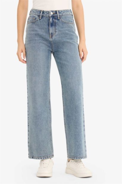 Straight Fit High Waist Long Washed Jeans