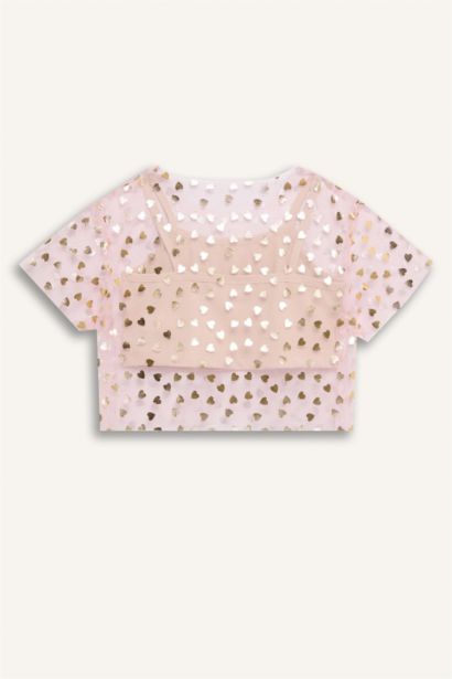 Le Mabelle x DeFacto Baby Girl Heart Patterned Tulle T-Shirt