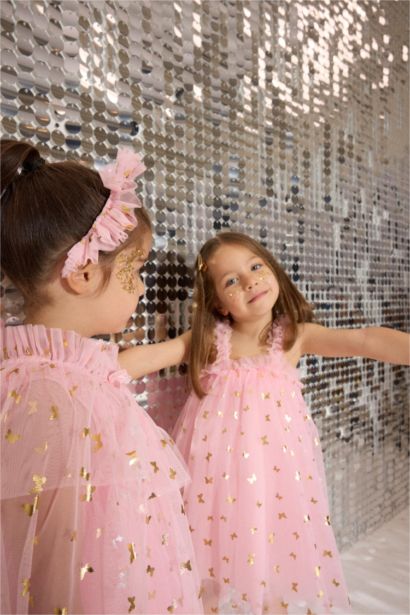 Le Mabelle x DeFacto Desenli Askılı Tül Elbise Kız Bebek