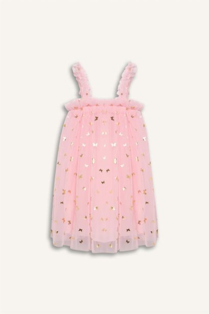 Le Mabelle x DeFacto Desenli Askılı Tül Elbise Kız Bebek