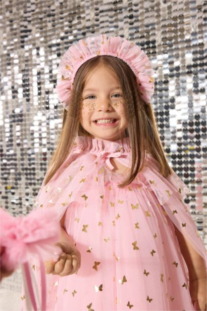 Le Mabelle x DeFacto 3'lü Takım Desenli Tül Pelerin Taç Asa Kız Bebek