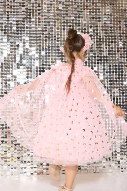 Le Mabelle x DeFacto 3'lü Takım Desenli Tül Pelerin Taç Asa Kız Bebek