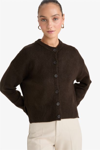 Regular Fit Crew Neck Knit Cardigan