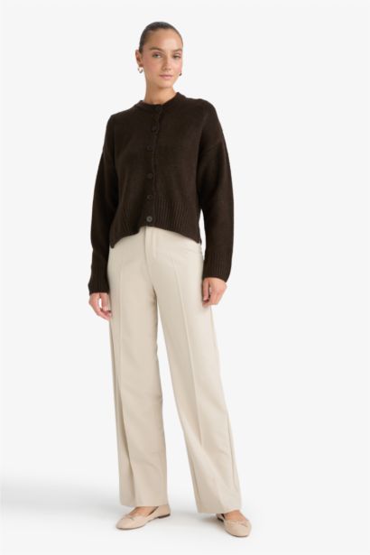 Regular Fit Crew Neck Knit Cardigan