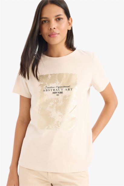 Regular Fit Crew Neck Printed Cotton Short Sleeve T-Shirt