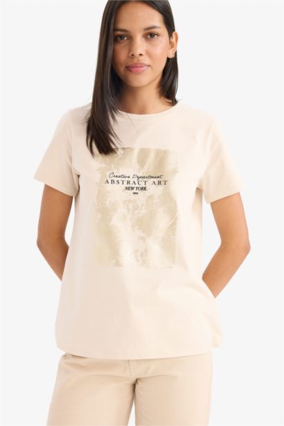 Regular Fit Crew Neck Printed Cotton Short Sleeve T-Shirt