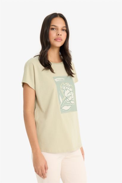 Crew Neck Floral Cotton Short Sleeve T-Shirt