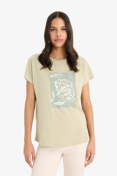 Crew Neck Floral Cotton Short Sleeve T-Shirt