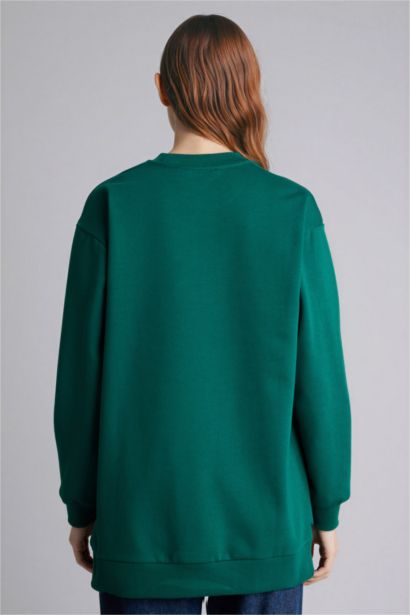 Regular Fit Crew Neck Printed Soft Fleece Lined Tunic