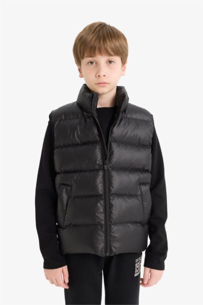 Su Geçirmez Fermuarlı Dik Yaka Şişme Yelek Erkek Çocuk