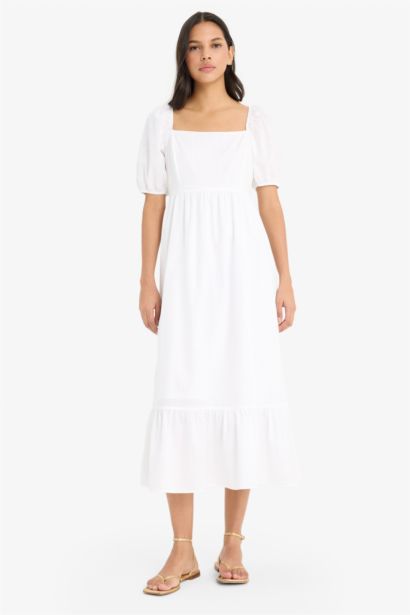 Square Collar Poplin Maxi Dress