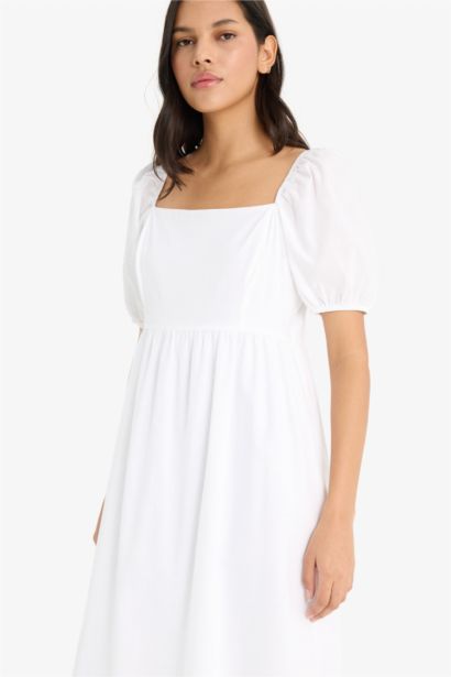 Square Collar Poplin Maxi Dress