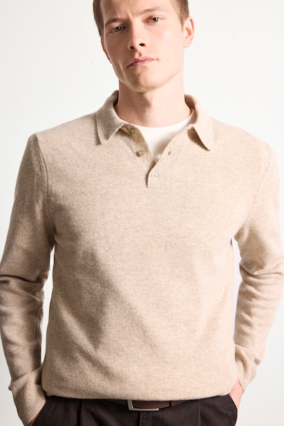 100% Wool Standard Fit Polo Collar Pullover