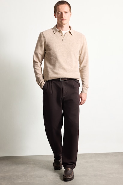 100% Wool Standard Fit Polo Collar Pullover