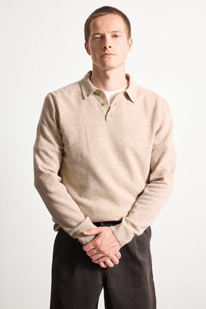 100% Wool Standard Fit Polo Collar Pullover
