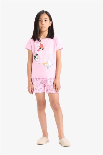 %100 Pamuklu PowerPuff Gırls Beli Lastikli Pijama Takımı Kız Çocuk