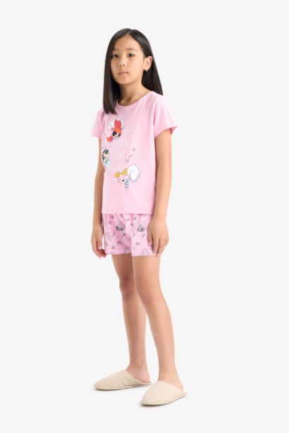 %100 Pamuklu PowerPuff Gırls Beli Lastikli Pijama Takımı Kız Çocuk