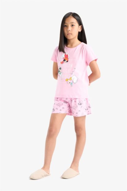 %100 Pamuklu PowerPuff Gırls Beli Lastikli Pijama Takımı Kız Çocuk