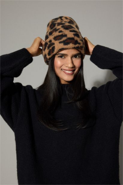 Kadın Leopar Desenli Bere