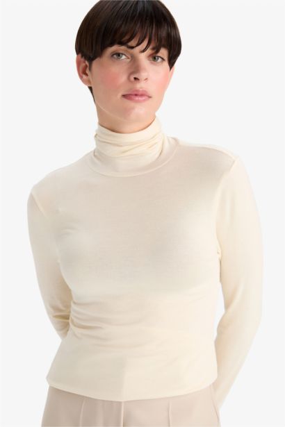 Fall in Love Modal Cashmere Soft Textured Turtleneck Top
