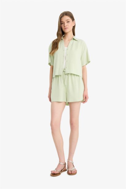 Normal Waist Short Leg Linen Blend Shorts