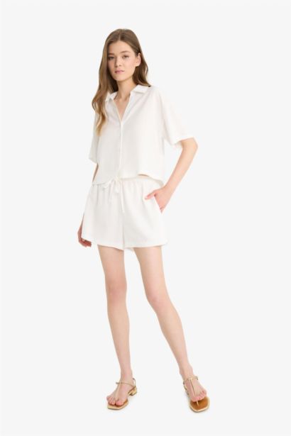 Normal Waist Short Leg Linen Blend Shorts