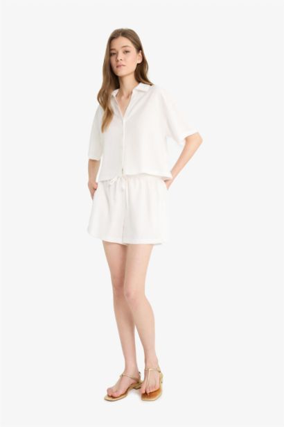 Normal Waist Short Leg Linen Blend Shorts